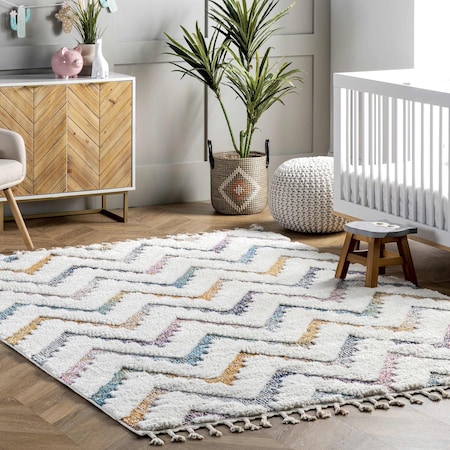 Nuloom Rumi High-Low Chevron Kids Tassel Area Rug 4ft x 6ft OZOT04A-406